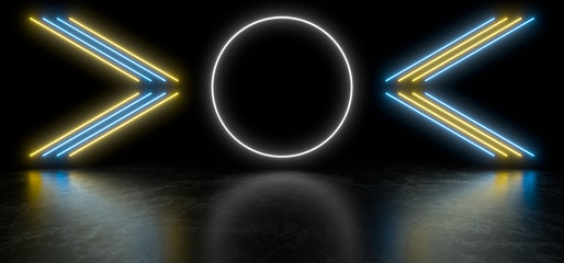 Colored neon lamps in a dark tunnel. 3d rendering image.