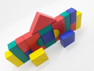 Artistic Handmade Colorful Various Shape Wooden Building Blocks Kid Toys for Playing and Creative Educational Purpose in White Isolated Background