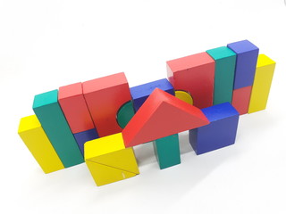 Artistic Handmade Colorful Various Shape Wooden Building Blocks Kid Toys for Playing and Creative Educational Purpose in White Isolated Background