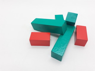 Artistic Handmade Colorful Various Shape Wooden Building Blocks Kid Toys for Playing and Creative Educational Purpose in White Isolated Background