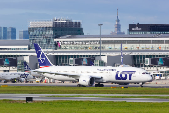 LOT Polskie Linie Lotnicze Boeing 787-9 Dreamliner airplane Warsaw airport