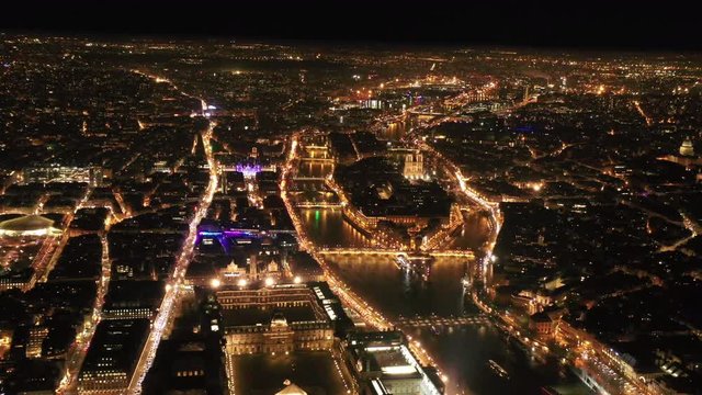 Paris by night aerial shot ile de la cite Notre Dame de Paris France la seine river 