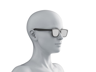 3d rendered illustration of an abstract white female head with sunglasses
