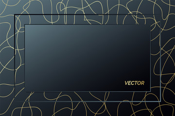 Vector golden hand drawn lines on dark background. Abstract illustration for decoration, design, sample, banner, frame