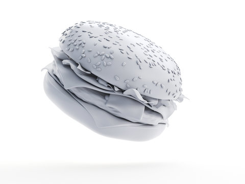 3d rendered object illustration of an abstract white burger