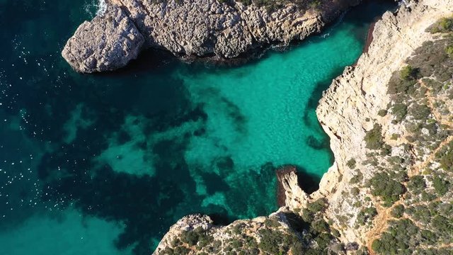 The Cala Varques lagoon in Mallorca, view from the drone