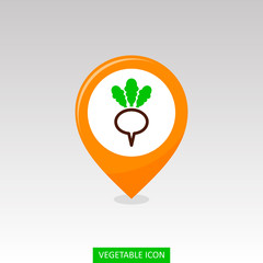 Turnip flat pin map icon. Vegetable root vector