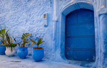 Closed blue door in Chefchaouen, Medina, Morocco