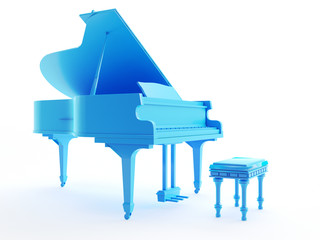 3d rendered object illustration of an abstract blue  grand piano