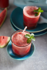 Refreshing watermelon smoothie in the glasses.
