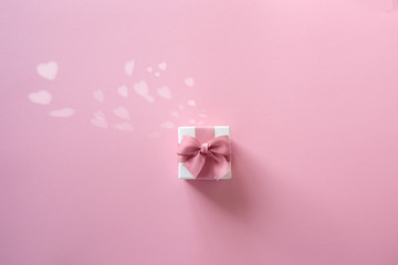 Romantic pink hearts with gift box