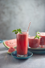 Refreshing watermelon smoothie in the glasses.