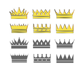 set of crowns in different styles flat illustration