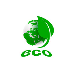 Ecology organic green planet earth. sign on a white background.