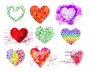 Set di cuori dipinti acquerello. Giorno di San Valentino. Amore © Kateryna Kovarzh