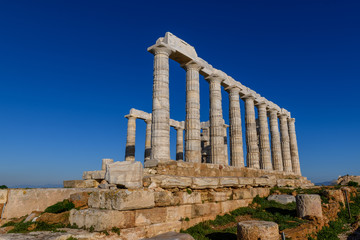 Obraz premium Ruins of ancient Temple of Poseidon at Cape Sounion in Attica, Greece