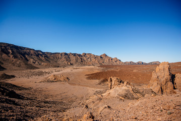 Landscape view from the top of volcano Teide. Volcanic landscape, caldera of Teide volcano, Tenerife, Canary Islands