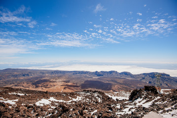 Landscape view from the top of volcano Teide. Volcanic landscape, caldera of Teide volcano, Tenerife, Canary Islands