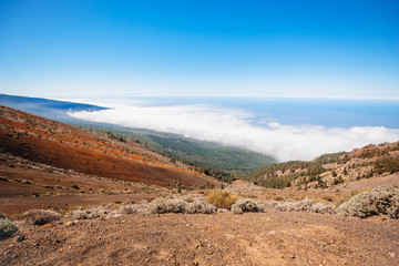 Beautiful landscape on clouds and the ocean from above. Tenerife Island, Canary Islands, Spain