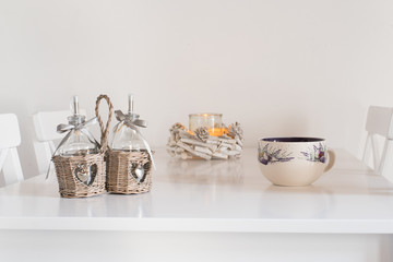 White porcelain mug on white table