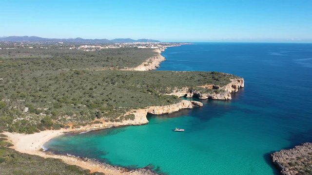 The Cala Varques lagoon in Mallorca, view from the drone