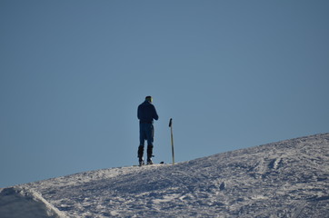 Snowshoe walker running in powder snow
