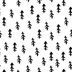 Seamless vector pattern. Black and white geometrical background with hand drawn little decorative elements.Simple design. Graphic vector illustration Template for wrapping, background wallpaper cover