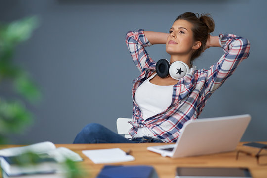 Female student learning at home
