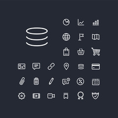 Coins icon in set on the white background. Universal linear icons to use in web and mobile app.