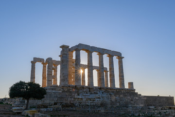 Ruins of ancient Temple of Poseidon at Cape Sounion in Attica, Greece