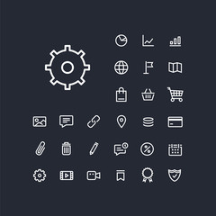Settings icon in set on the white background. Universal linear icons to use in web and mobile app.