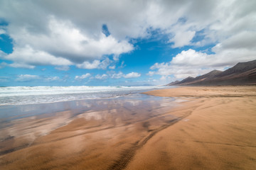Fototapeta na wymiar Seascape of Cofete beach in Jandia Natural Park. Fuerteventura