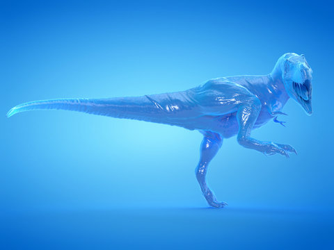 3d rendered object illustration of an abstract blue t-rex