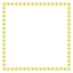 Square frame with positive yellow flowers. Isolated wreath  on white background for your design