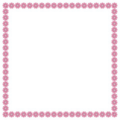 Square frame with positive pink flowers. Isolated wreath  on white background for your design
