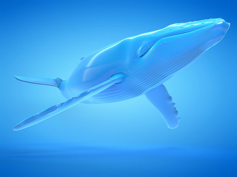 3d rendered object illustration of an abstract blue whale