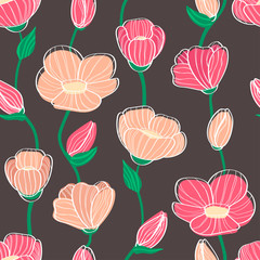 seamless pattern with pink flowers