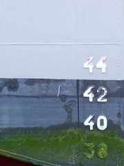 depth numbers on ship in Amsterdam harbor
