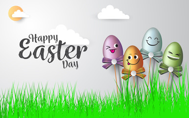Happy Easter day, background with eggs. Vector illustration greeting card, ad, promotion, poster, flyer, web-banner, article