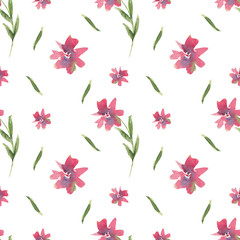 Seamless pattern of watercolor spring pink flowers on a white background. Use for invitations, birthdays, menus