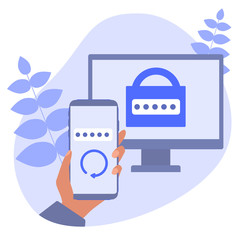 Two-factor authentication mobile app. RSA token mobile app. Cryptosystem for security. Two-factor authentication software. Vector concept illustration.
