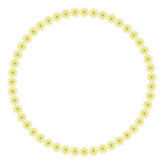 Round frame with positive yellow flowers. Isolated wreath on white background for your design. Vector
