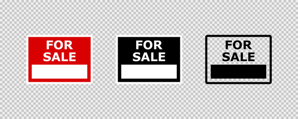 For sale sign isolated vector sign on transparent background. For sale sign. New house. Sold sign.