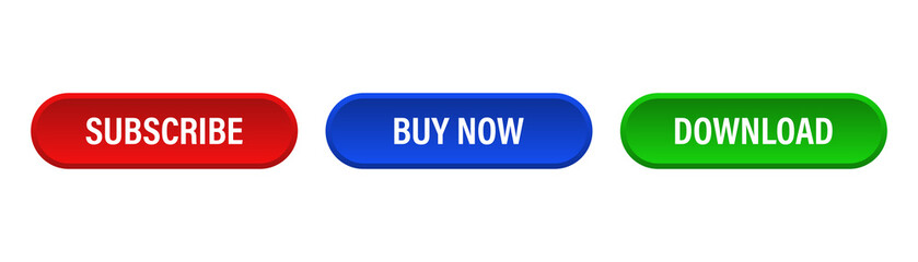 Set of vector buttons subscribe buy now download isolated on white background. Vector illustration template. Modern graphic design. Web icon.