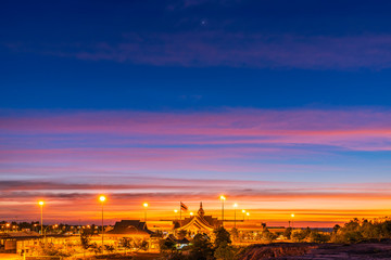 Obraz premium Sunset at the Immigration Building, the 3rd Thai-Laos Friendship Bridge, Nakhon Phanom Province, Thailand.
