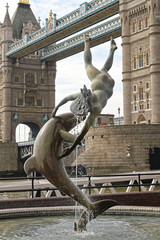 Girl With Dolphin Fountain in London UK