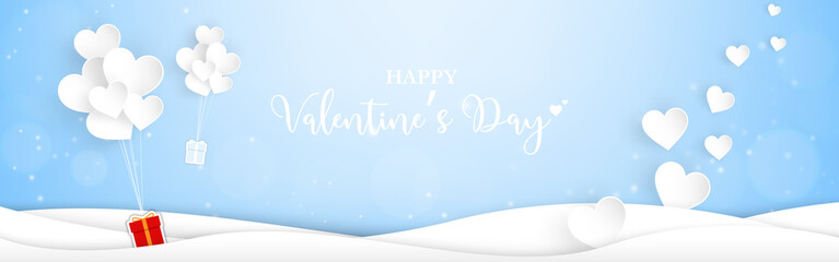 Obraz na płótnie Canvas Valentines's Day background with white heart balloon of gift box