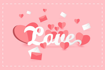 valentine's day background, love letter with heart and envelope paper art concept