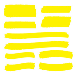 Yellow highlight marker lines. Highlighter strokes and pen brush vector - obrazy, fototapety, plakaty