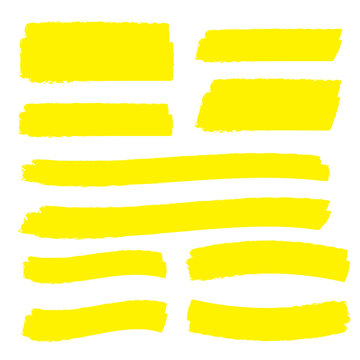 Yellow highlight marker lines. Highlighter strokes and pen brush vector